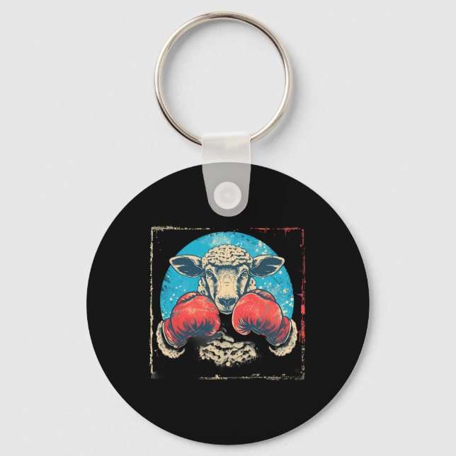 Boxing Sheep Lamb Boxing Gloves Kickboxing Funny B Keychain (Front)