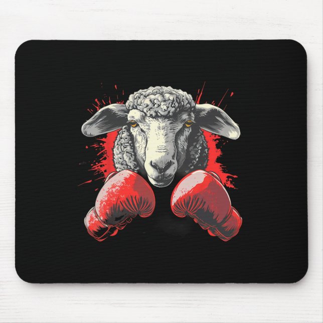 Boxing Sheep Lamb Boxing Gloves Kickboxing Funny B Mouse Pad (Front)