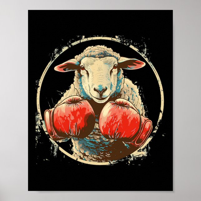 Boxing Sheep Lamb Boxing Gloves Kickboxing Funny B Poster (Front)
