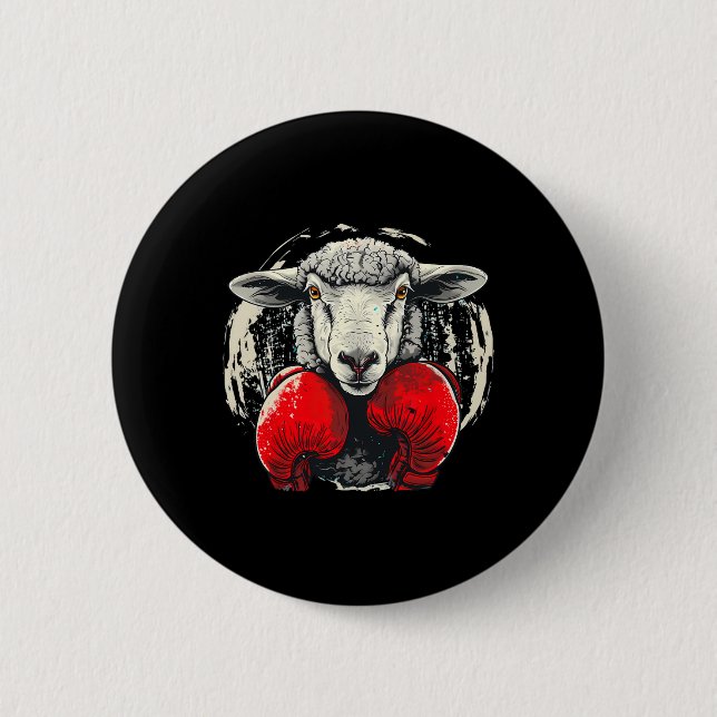 Boxing Sheep With Boxing Gloves Kickboxing Funny B 2 Inch Round Button (Front)