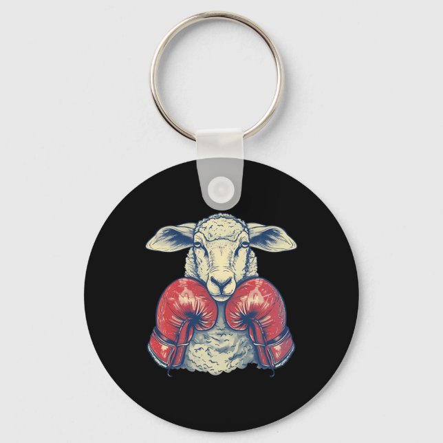 Boxing Sheep With Boxing Gloves Kickboxing Funny B Keychain (Front)