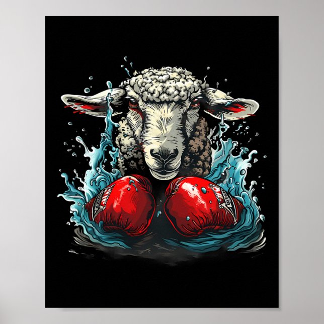 Boxing Sheep With Boxing Gloves Kickboxing Funny B Poster (Front)