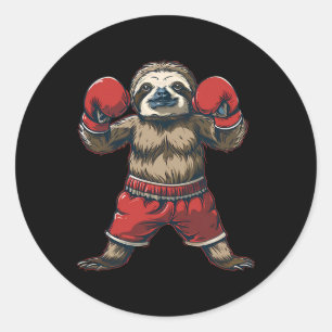 Boxing Sloth Lover Boxing Gloves Kickboxing Funny Classic Round Sticker