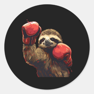 Boxing Sloth Lover Boxing Gloves Kickboxing Funny  Classic Round Sticker