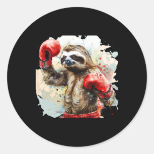 Boxing Sloth Lover Boxing Gloves Kickboxing Funny  Classic Round Sticker