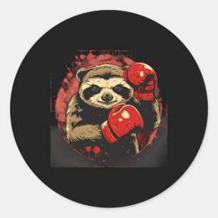Boxing Sloth Lover Boxing Gloves Kickboxing Funny Classic Round Sticker