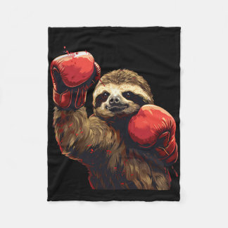 Boxing Sloth Lover Boxing Gloves Kickboxing Funny  Fleece Blanket