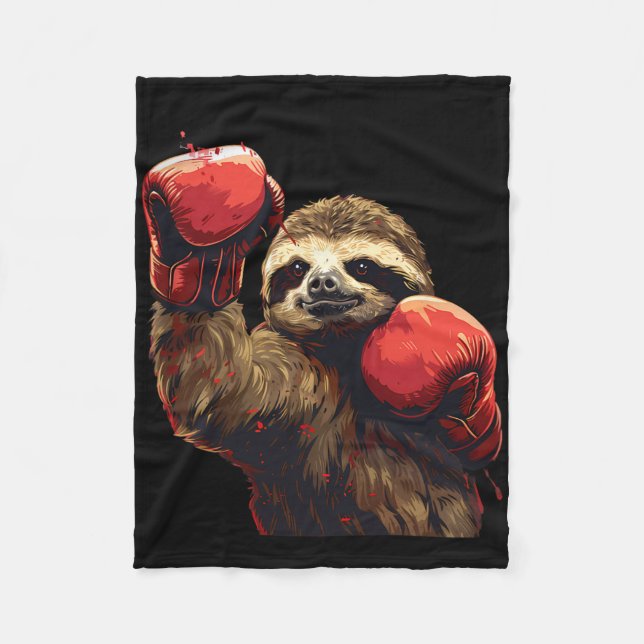 Boxing Sloth Lover Boxing Gloves Kickboxing Funny  Fleece Blanket (Front)