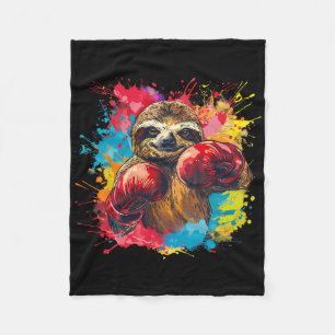 Boxing Sloth Lover Boxing Gloves Kickboxing Funny Fleece Blanket