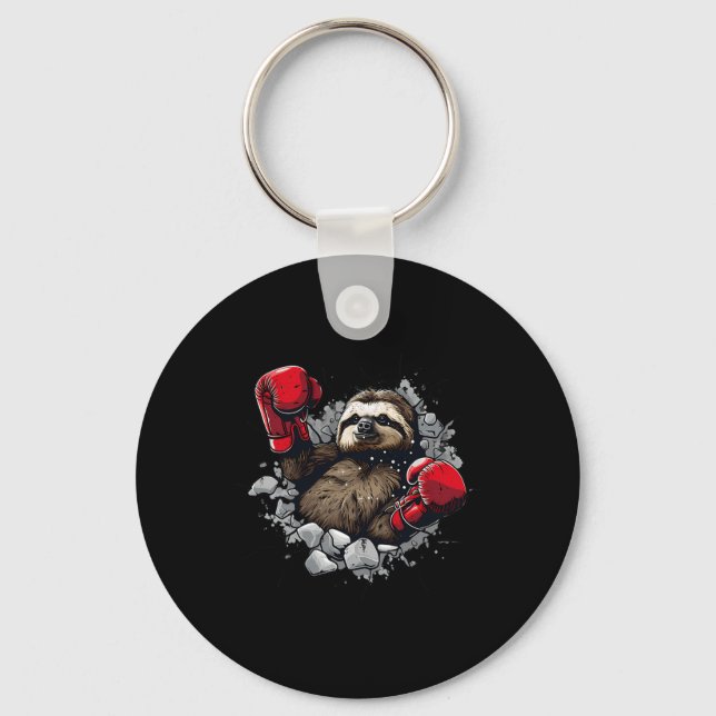 Boxing Sloth Lover Boxing Gloves Kickboxing Funny  Keychain (Front)