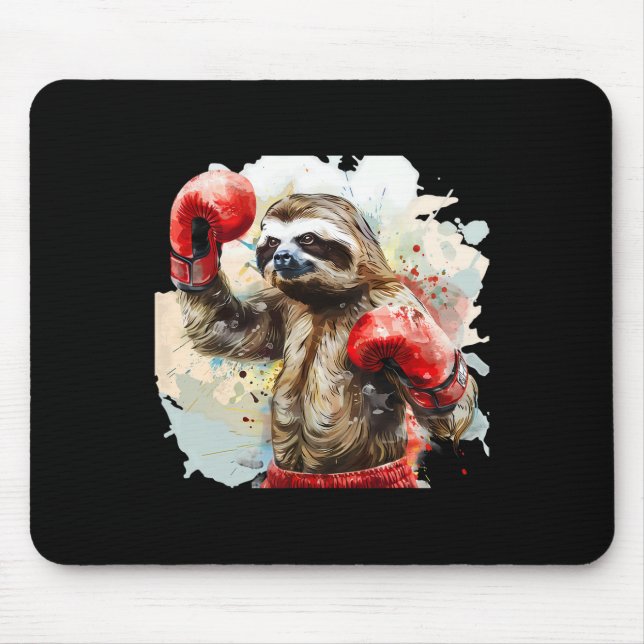 Boxing Sloth Lover Boxing Gloves Kickboxing Funny  Mouse Pad (Front)
