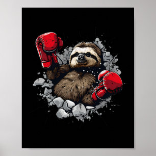 Boxing Sloth Lover Boxing Gloves Kickboxing Funny  Poster