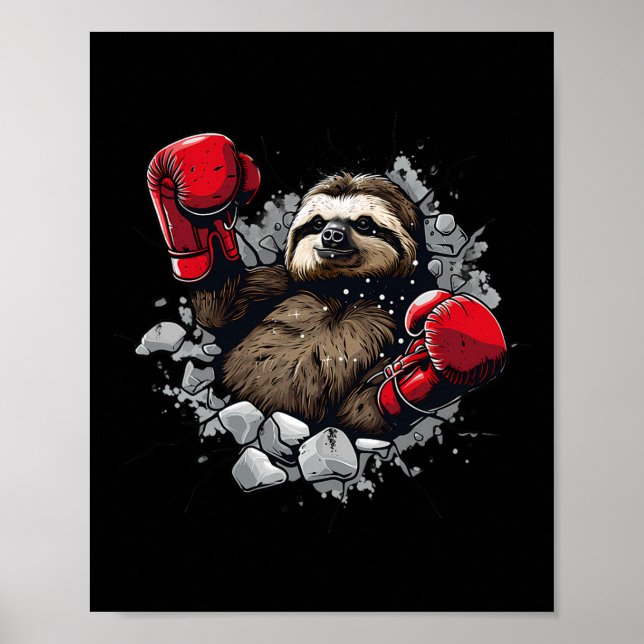 Boxing Sloth Lover Boxing Gloves Kickboxing Funny  Poster (Front)