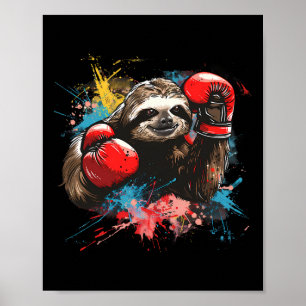 Boxing Sloth Lover Boxing Gloves Kickboxing Funny Poster