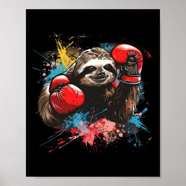 Boxing Sloth Lover Boxing Gloves Kickboxing Funny  Poster (Front)