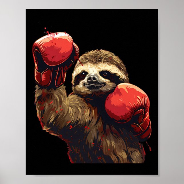 Boxing Sloth Lover Boxing Gloves Kickboxing Funny  Poster (Front)