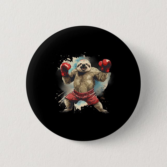 Boxing Sloth With Boxing Gloves Kickboxing Funny B 2 Inch Round Button (Front)