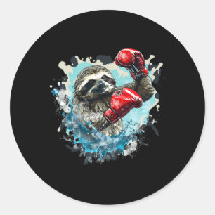Boxing Sloth With Boxing Gloves Kickboxing Funny B Classic Round Sticker