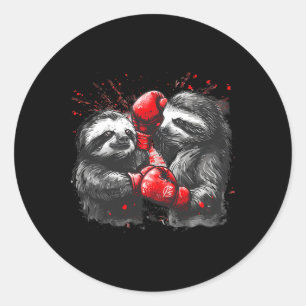 Boxing Sloth With Boxing Gloves Kickboxing Funny B Classic Round Sticker