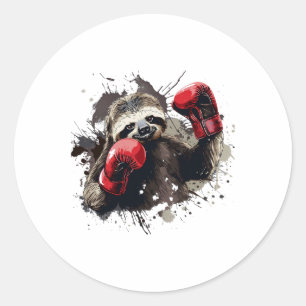 Boxing Sloth With Boxing Gloves Kickboxing Funny B Classic Round Sticker