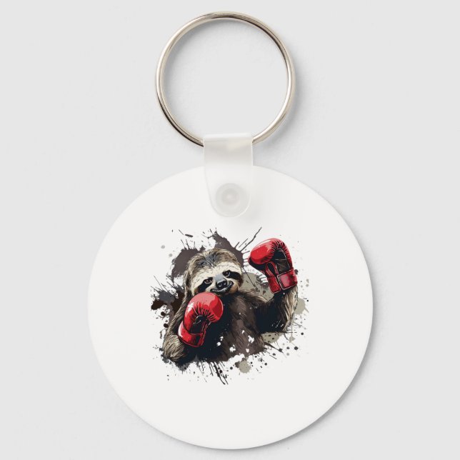 Boxing Sloth With Boxing Gloves Kickboxing Funny B Keychain (Front)