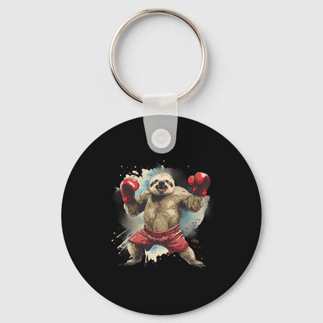 Boxing Sloth With Boxing Gloves Kickboxing Funny B Keychain (Front)