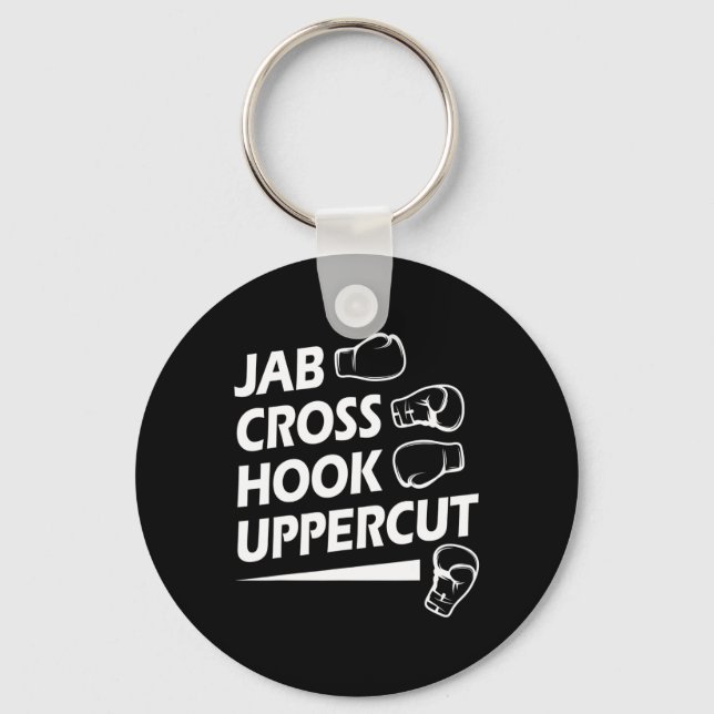 Boxing Sport Jab Cross Hook Uppercut Boxer Birthda Keychain (Front)