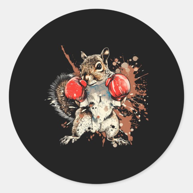 Boxing Squirrel With Boxing Gloves Kickboxing Funn Classic Round Sticker (Front)