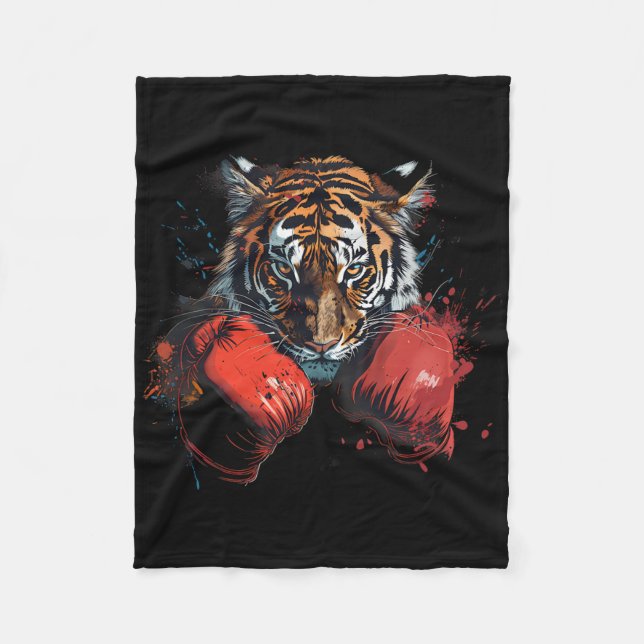 Boxing Tiger Lover Boxing Gloves Kickboxing Funny  Fleece Blanket (Front)