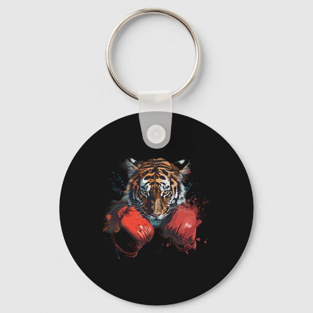 Boxing Tiger Lover Boxing Gloves Kickboxing Funny  Keychain (Front)