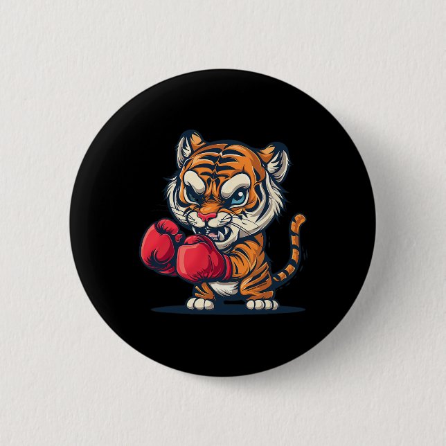 Boxing Tiger With Boxing Gloves Kickboxing Funny B 2 Inch Round Button (Front)