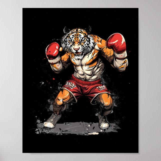 Boxing Tiger With Boxing Gloves Kickboxing Funny B Poster (Front)