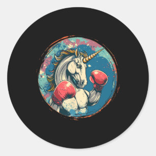 Boxing Unicorn With Boxing Gloves Kickboxing Cute Classic Round Sticker