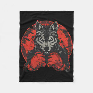 Boxing Wolf With Boxing Gloves Kickboxing Funny Bo Fleece Blanket