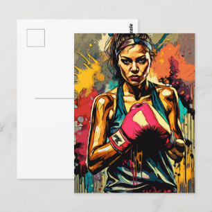 Boxing Woman Modern Fighter Martial Arts Portrait Postcard