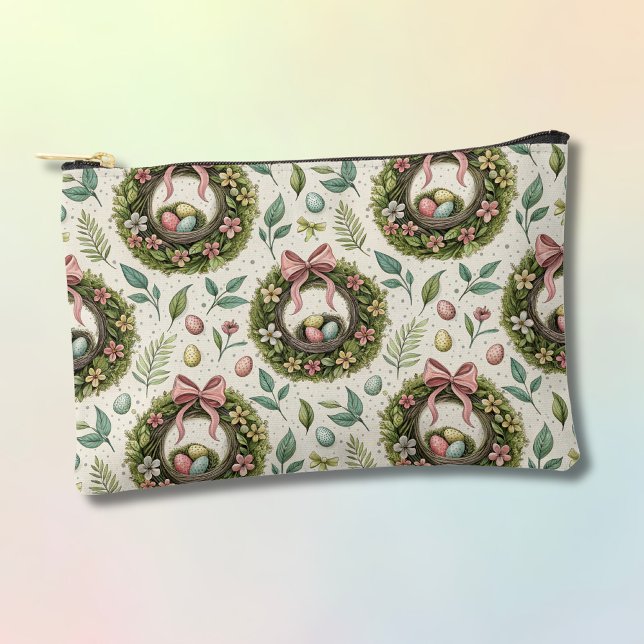 Boxwood Easter Wreath Pink Bow with Egg Accessory Pouch (Creator Uploaded)