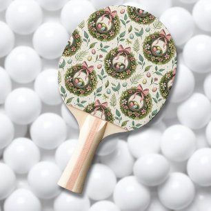 Boxwood Easter Wreath Pink Bow with Egg Ping Pong Paddle