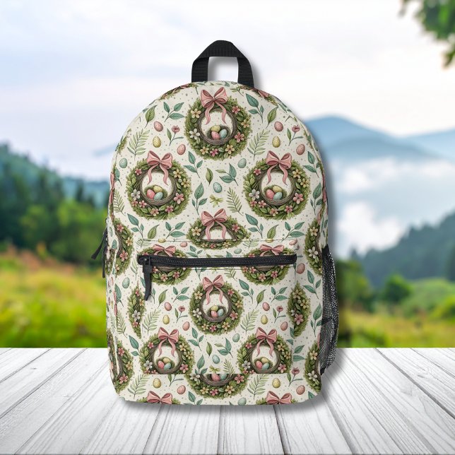 Boxwood Easter Wreath Pink Bow with Egg Printed Backpack (Creator Uploaded)