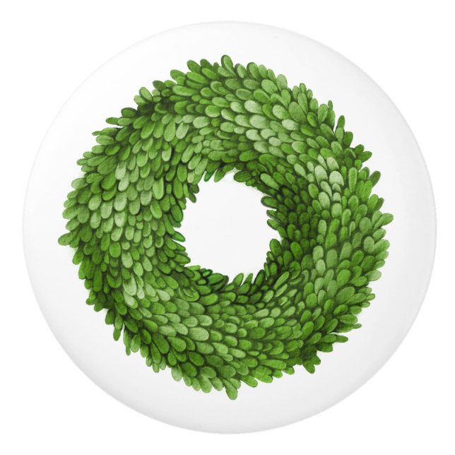 Boxwood Green Wreath  Ceramic Knob (Front)
