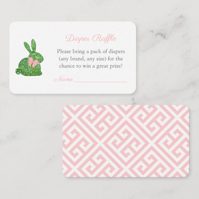 Boxwood Rabbit Girl Baby Shower Diaper Raffle Enclosure Card (Front/Back)