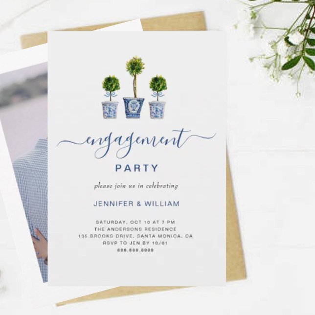 Boxwood Topiaries Photo Engagement Party Invitation (Creator Uploaded)