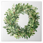 Boxwood Wreath Berries Simple Watercolor Farmhouse Tile<br><div class="desc">A perfect ceramic tile for your decorating. Boxwood wreath with dried berries.  Simple watercolor graphic was used to make this farmhouse ceramic tile.</div>