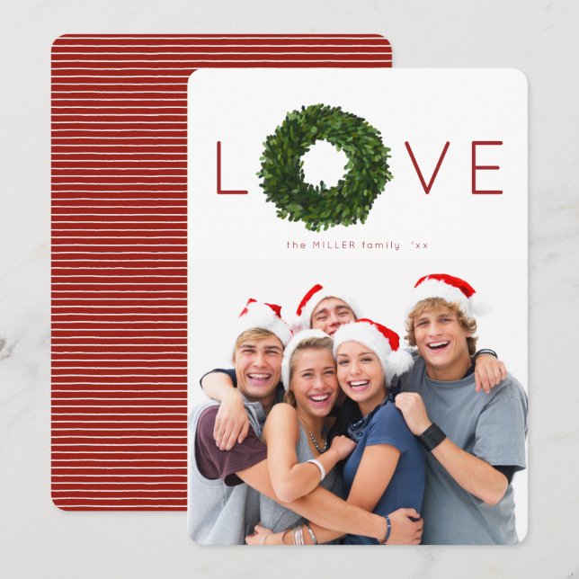 Boxwood Wreath Christmas Holiday Flat Card (Front/Back)