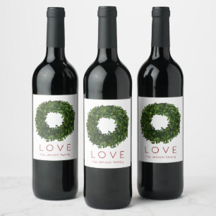Boxwood Wreath Christmas Holiday Wine Label