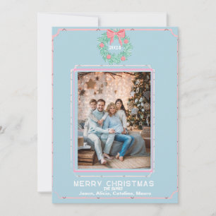 Boxwood Wreath with Pink Bows Holiday Card