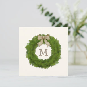 Boxwood Wreath With Rustic Bow Custom Monogrammed Invitation