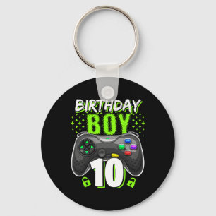 Boy 10 Video Game Controller Gamer 10th Birthday Keychain