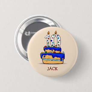 Boy 10th Birthday, 10 on Sweet Blue Cake 2 Inch Round Button