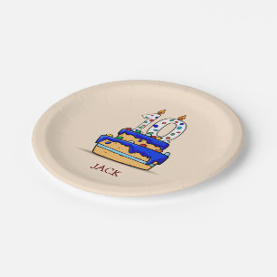 Boy 10th Birthday, 10 on Sweet Blue Cake Paper Plate