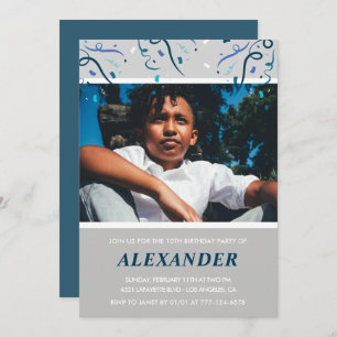 Boy 10th birthday invitations Confetti Photo Navy